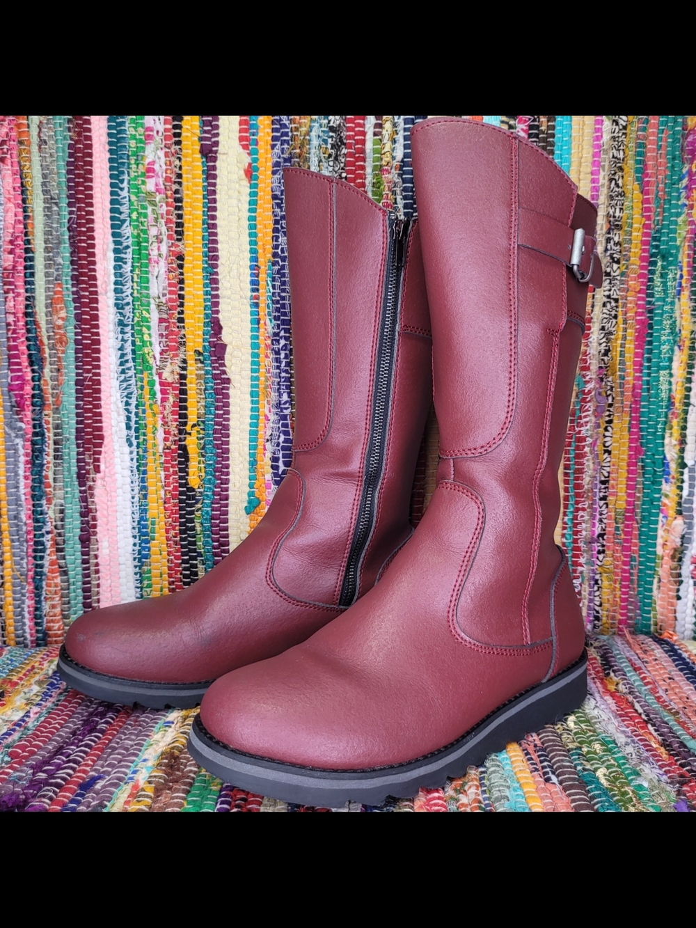 Action Boot 3 zip up buckle adjuster US women's 7 in Cherry by Vegetarian Shoes